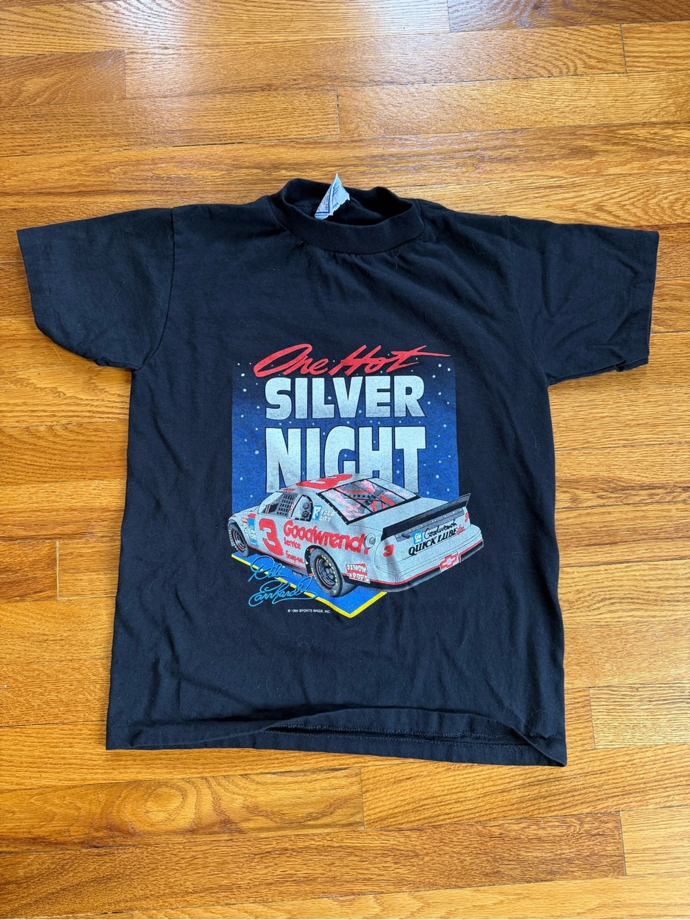 Vintage 90s Dale Earnhardt NASCAR T-shirt, One Hot Silver Night (Youth Medium)